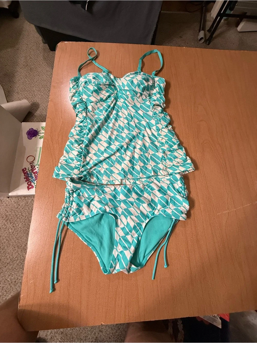 Jag Jeans Teal & White Geometric Tankini Swim Set